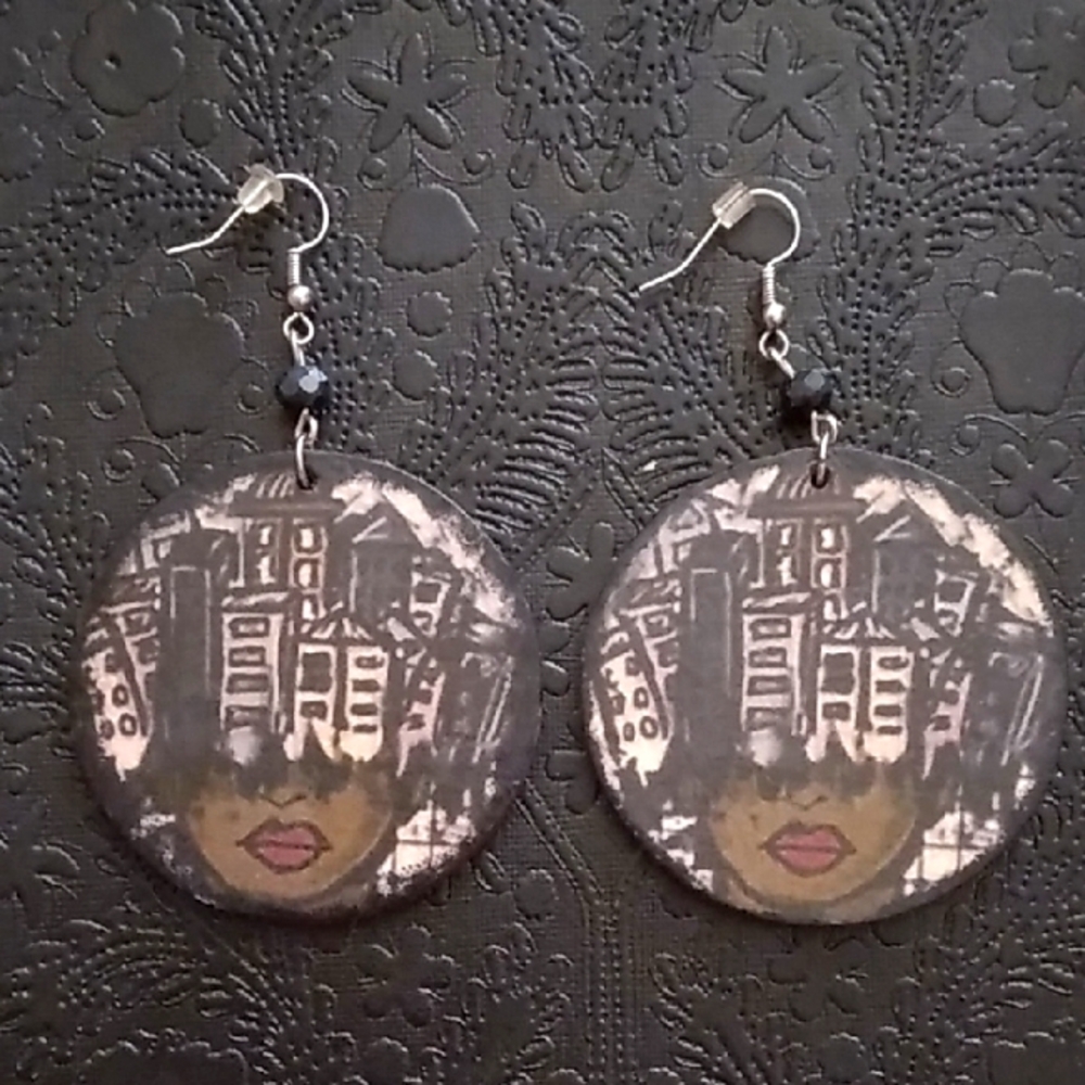 Wooden Round City On My Mind Statement Earrings